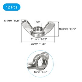 sourcing map 3/8"-16 Wing Nut 12 Pcs, 304 Stainless Steel Butterfly Wing Nuts Fasteners Parts Hand Twist Tighten Wing Nuts for Machinery Electronic Equipment DIY, Silver