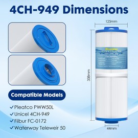 BlueRelax Hot Tub Filter Cartridge Replacement with Unicel 4CH-949 Filbur FC-0172 Waterway 817-4050 SD-01143 PWW50L Spa Filters(1Pcs)