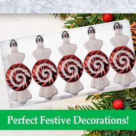 VFM - Red & White 10cm Sweet Baubles Swirl Candy Cane (5 Pack) - Christmas Decorations