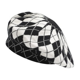 ZLYC Women's Winter Beret French Beret Double Layer Warm Beret, Checked black and white