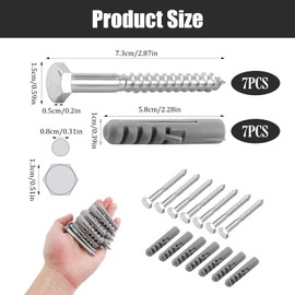 Heavy Duty Wall Anchor Screws and Plugs Set 8x70mm Coach Screws with 12x60mm Expansion Plastic Plugs for TV Mounts, Water Heaters & Stone Masonry for Brick Wall Pack of 7 (M8)