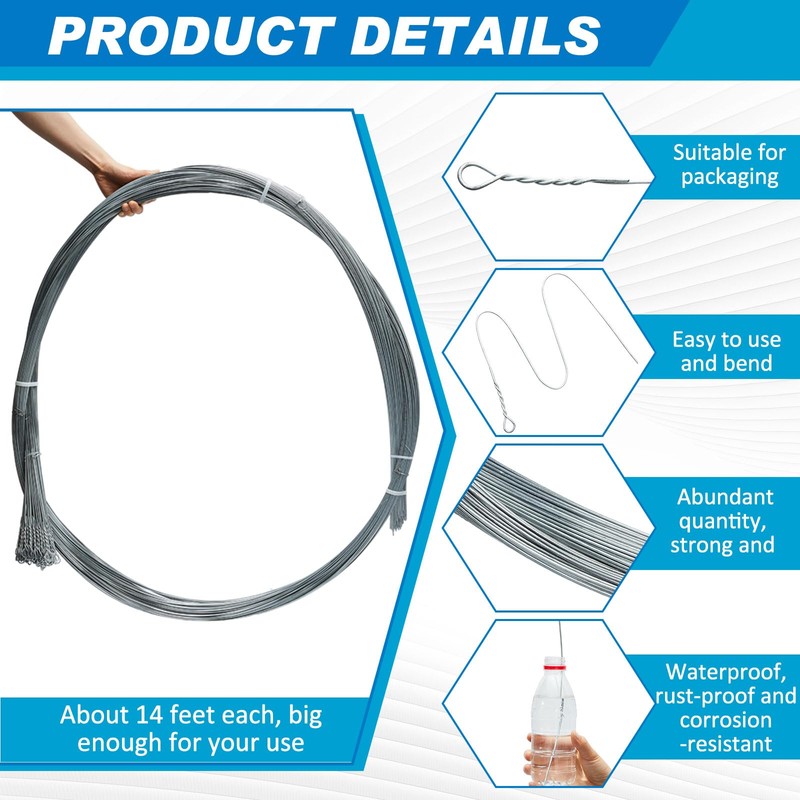 Therwen 100 Roll 14 ft Galvanized Steel Wire Bulk, 2