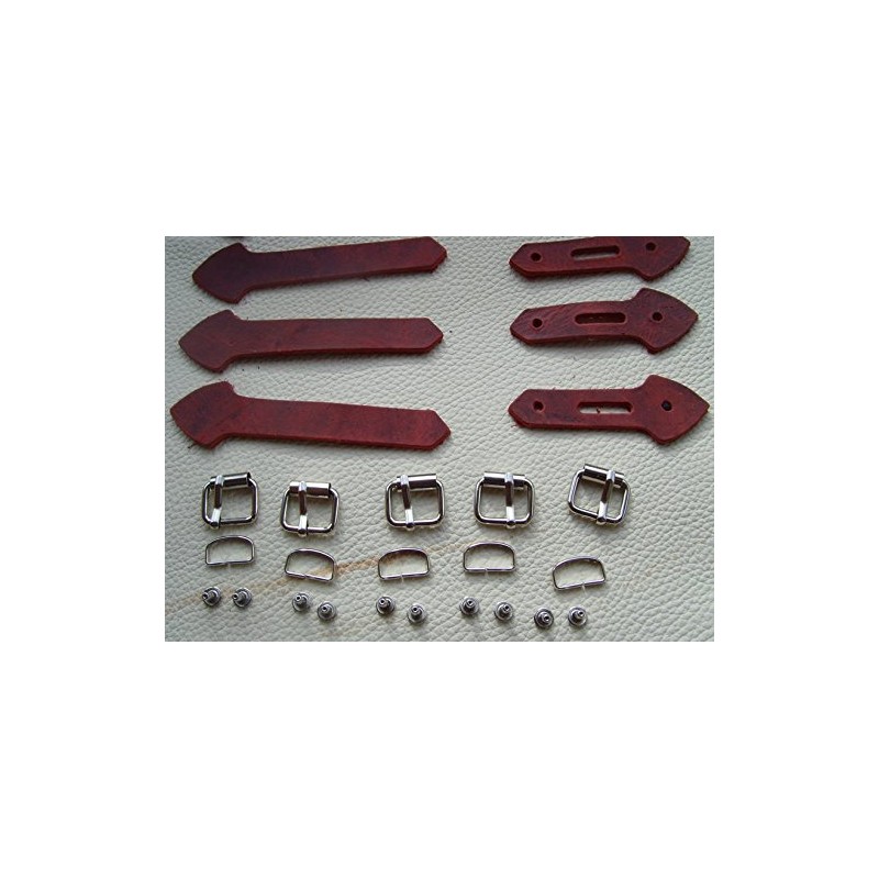 Leather Strap Set with Buckle Silver Rivets 5 Pack for