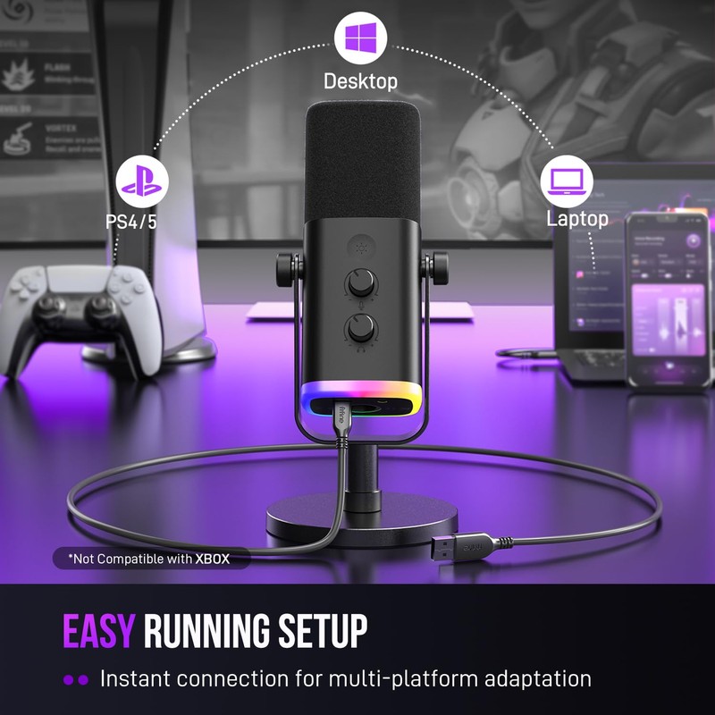 FIFINE USB/XLR Dynamic Microphone for Podcast Recording, PC Computer Gaming