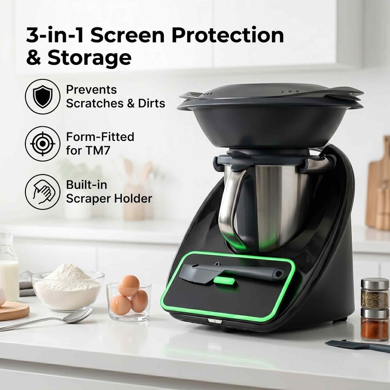 Display Cover and Scraper Holder for Thermomix TM7, Protects Screen