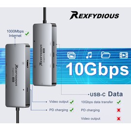 REXFYDIOUS 4K 60Hz 10Gbps USB C HUB Splitter 1 to 4 USB C Port, 100W PD for MacBook M1/M2, Windows, Android and USB Type C Devices (Black USB 3.0 Female Adater x2)