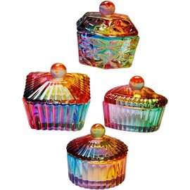Plato Dappen de Cristal 4 Piezas para Uñas, Monómero Vidrio, Acabado Iridiscente, Diseño Tapa, Suministros de Manicura y Mezcla