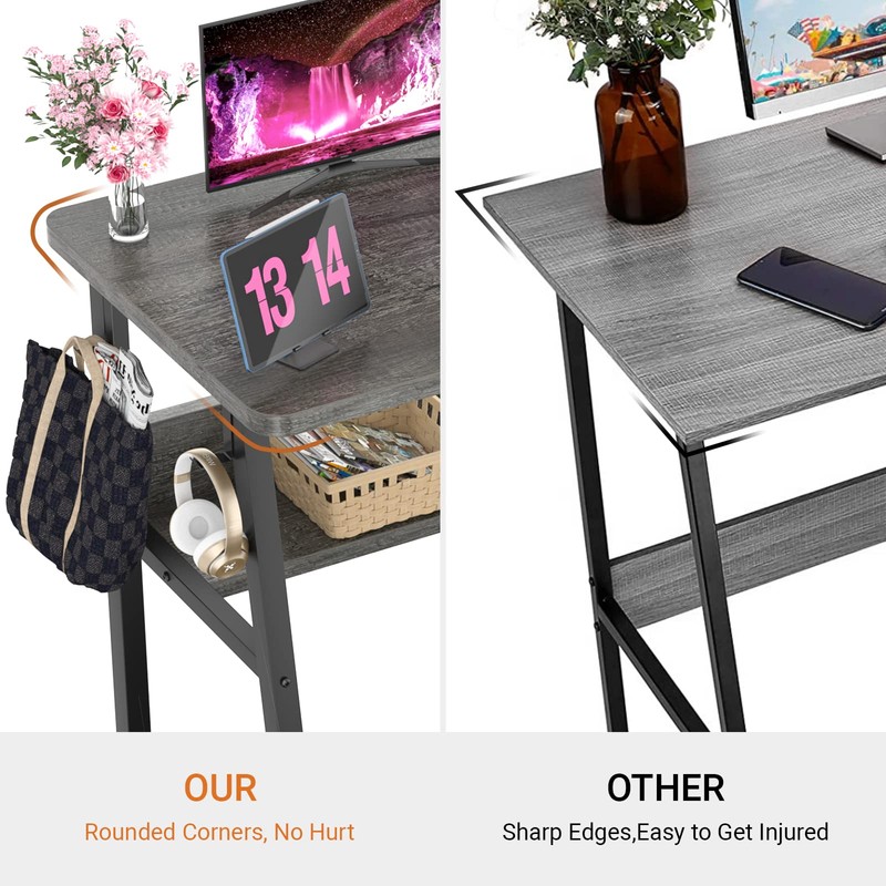 armocity Computer Desk, 55.2 Inch Modern Desk with Bookshelves, 55.2''