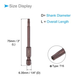 CoCud Magnetic Torx Screwdriver Bit, T15 3" Length 1/4" Hex Shank, S2 Steel Star 6 Point Drill Driver Tamper Proof - (Applications: for Auto Repair), 2-Pieces
