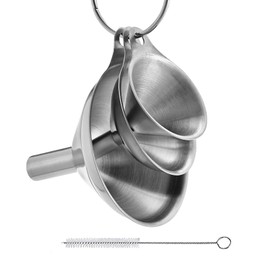 3 Pcs Stainless Steel Kitchen Funnel，Food-Grade Stainless Steel, Perfect for Storing Liquids and Small Kitchen Spices or Powders. Plus, it Comes with a Handy Cleaning Brush ﻿