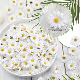 Waydress 200 Pieces Faux Daisy Flower Heads for Craft Fabric Daisy Flower Heads Bulk 1.57 Inch Artificial Fake Small Daisies Craft for Easter Spring Festival Wed Birthday Party Decor (White)