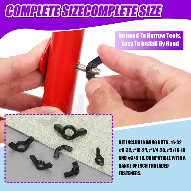 Swpeet 125Pcs Black High Strength Carbon Steel SAE Wing Nuts