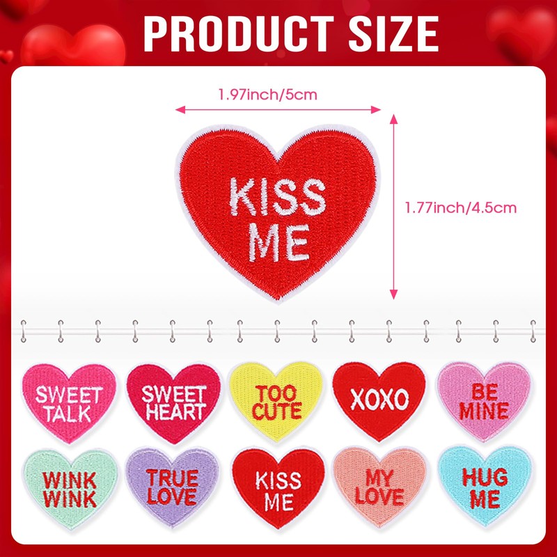 AUGSUN 30pcs Valentine's Day Iron On Patches Conversation Hearts Candy
