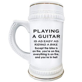 Gifts for Guitarist Beer Stein Mug Novelty 22oz Ceramic Drinkware - Guitar Player Acoustic Electric Bass Musician Band Musical Music Lover Enthusiast Funny Cute Gag Idea - Playing Easy as Riding