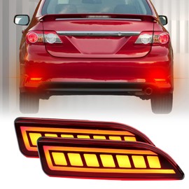 PGTOPONE Upgrade LED Rear Bumper Reflectors Light Fog Brake Tail Lamps Compatible with Toyota Corolla 2011 2012 2013 Replace OEM Stock Reflector Sequential Turn Signal Light (RED)