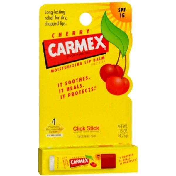 Carmex Click-Stick Moisturizing Lip Balm SPF 15 Cherry 0.15 oz (Pack of 5)