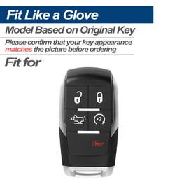 INFIPAR Fit for Dodge Ram 2500 3500 4500 5500 Genuine Leather Smart Key Fob Case Cover Keyless Entry Protector, with Key Chain (5-Button, Black/Red)