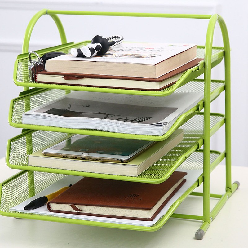 Desk File Organizer 4 Tiers Metal Mesh Large Capacity Easy