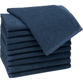ZOLLNER Set of 10 Guest Towels in 30 x 50 cm – Absorbent and Soft Guest Towels in Dark Blue – with Practical Hanger – Washable up to 60 °C – Cotton – Hotel Quality