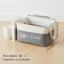 2-Pack TBR Book Storage Baskets with Rope Handles, Beige and Grey