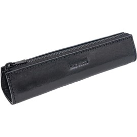 Lurverri Pencil Case, Compact, Genuine Leather, Italian Oil Leather, YKK Zipper, Slim, Small, Triangular, Simple, Business, Gift Box Included, all black, Casual