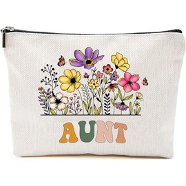 Aunt Wildflowers Gifts For Mother's Day Makeup Bags - Aunt Flower Gift Bags - Mom Birthday Gifts - Travel Cosmetic Bag For Birthday