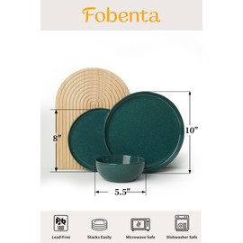 FOBENTA 18-Piece Moss Green Plates and Bowls Set,Nature-Inspired Ceramic Dinnerware Sets for 6 – Dish Set for Slow Living & Gentle Rituals