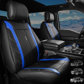 CAR PASS Luxury Faux Leather Seat Covers Full Set, Breathable Sporty Premium Leather Seat Covers, Waterproof Anti Slip Automotive Seat Covers Universal Fit for 95% Trucks SUV Sedans Van,Black and Blue