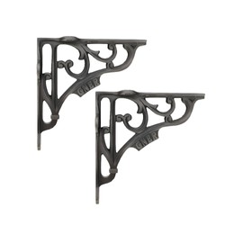 Infinity Decor Pair of Vintage Style L- Shaped Heavy Duty Cast Iron Pewter Scaffold Board Ironbridge Shelf Bracket Decorative Wall Braces 150x150mm for Books, Living Room