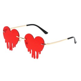 YUELUQU Vintage Fashion Funny Festival Sunglasses Metal Frameless Women Men Punk Party Glasses (Heart Red)