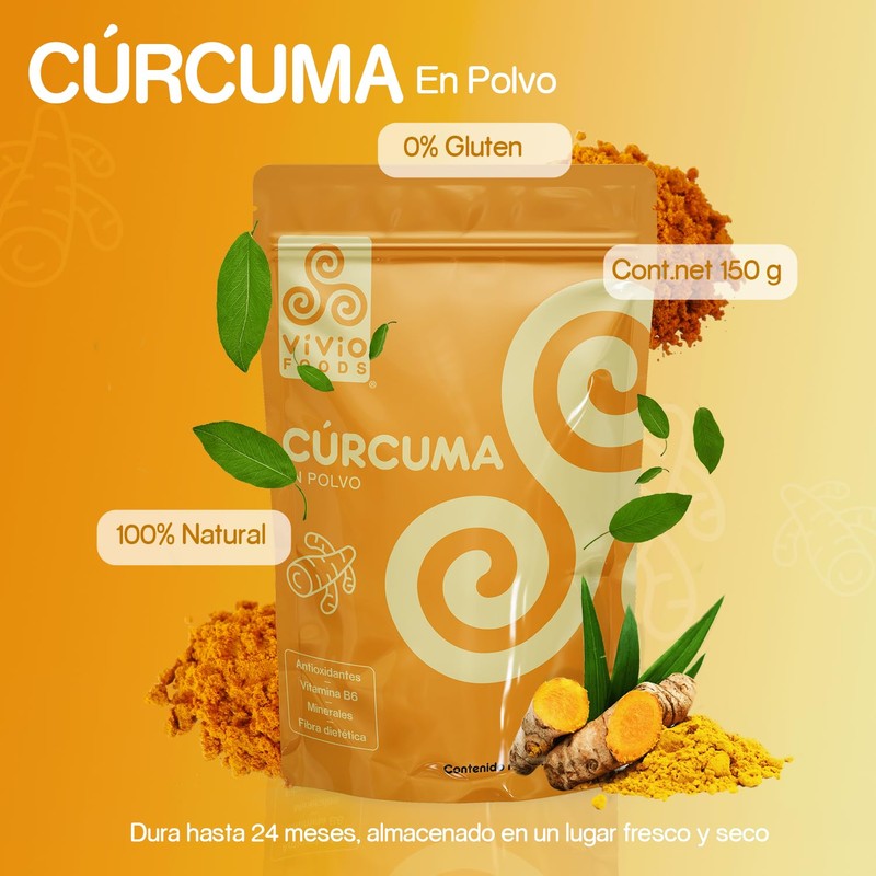 Vivio Foods Cúrcuma En Polvo, Cúrcuma, 150 gramos