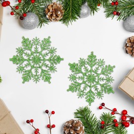 Luxtea 30ct Plastic Christmas Sparkling Glitter Snowflake Ornaments Christmas Tree Decorations (Green, 4''/100mm)