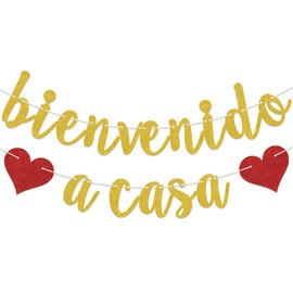 Spanish Bienvenido a Casa Banner, Housewarming Party Decorations, New Home New Chapter Welcome Home Party Decor Sign, The Beginning of A New Chapter Party Supplies Gold & Red Double-Sided