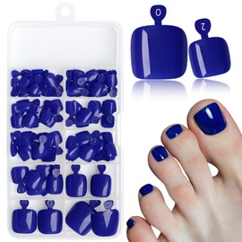 AddFavor 120pcs Blue Press on Toenails for Women, Toe Nail Press on Square Fake Toenails Midnight Blue Full Cover Toenail Press ons Fake Toe Nail Tips Glue on Toenails, 12 Sizes Toe Press on Nails