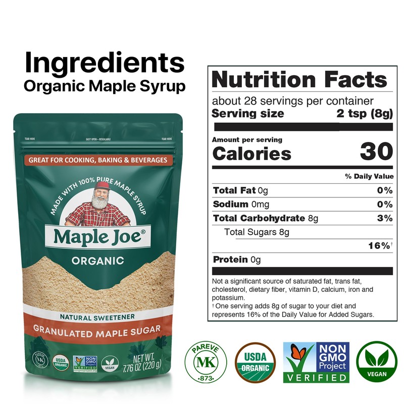 Maple Joe Organic Maple Sugar Granulated, Made With 100% Grade
