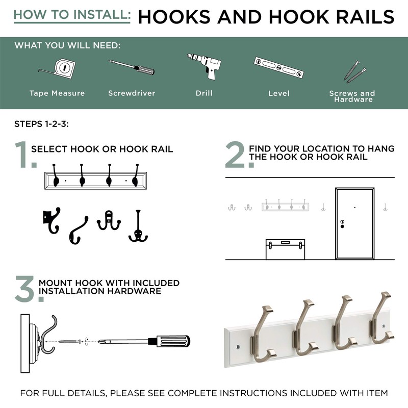 LIBERTY 129854 Wall Mounted Coat Rack with 3 Decorative Hooks,
