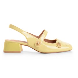Yellow Slingback Mary Jane Heels for Women Low Block Heel Closed Square Toe Pump Shoes Heels Classic Daily Office Dressy Shoes Yellow Size 7.5