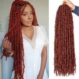 ZRQ Butterfly Locs Crochet Hair 24 Inch Copper Red Distressed Faux Locs Crochet Braids,Handmade 350 Goddess Locs Synthetic Hair Extensions（6 Pack,350#)