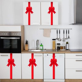 8 Pcs 78.8 Inch Red Large Christmas Cabinet Door Ribbons Christmas Bows for Kitchen Gifts Xmas Tree Set 8 Red Christmas Ribbonscolor: red Color