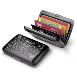 OGON Aluminum Wallet Smart case V2 - Easy Storage - Strong RFID Blocking Card Holder - Up to 10 Cards and banknotes (Laser Engraved Muertos)