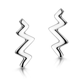 MATERIA by Matthias Wagner SO-25 Modern Stud Earrings 925 Silver Rhodium-Plated ZigZag Small, Sterling Silver