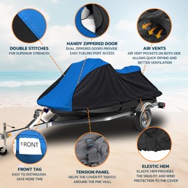 Seal Skin Covers Heavy Duty Jet Ski Cover Marine Grade 600D Waterproof UV Resistant PWC Cover for 1 Seater Compatible with Yamaha Sea-Doo Kawasaki fits Length from 96"-102" Long (Blue & Black)
