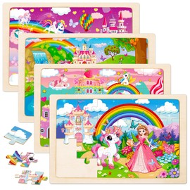 Puzzles for Kids Ages 4-6,Unicorn Princess Wooden Jigsaw Puzzles 4 Packs Puzzles for Kids Ages 3-5,24 Pcs Educational Preschool Toddler Puzzle,Unicorn Toys Gifts for 3 4 5 6 Years Old Girls Boys