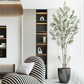 ZEEOZE Artificial Olive Tree 7 Ft Tall Fake Olive Tree Indoor Faux Olive Silk Tree Large Olive Plant Decor Upgraded White Pot Realistic Trunk Texture Lifelike Fruit for Home Bedroom Living Room Office