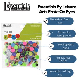 Essentials By Leisure Arts Eyes Paste On Moveable 10Mm Neon 160Pc Googly Eyes, Google Eyes for Crafts, Big Googly for Crafts, Wiggle Eyes, Craft