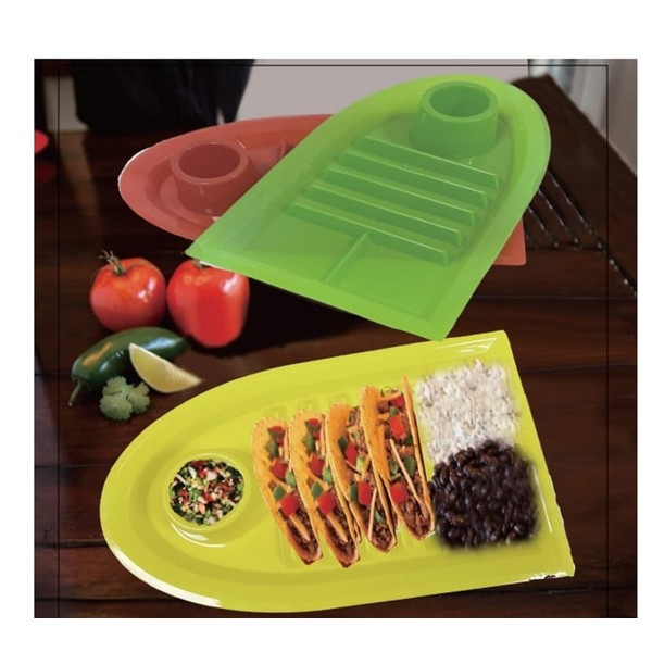 Set of 3 Taco Holder Divider Plates Multi Colored Plastic BPA Free Dinner Taco Trays with Stand Up Holders Perfect for Soft and Hard Shell Tacos Tuesday Night Taco