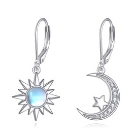 Moon Earrings for Women Sterling Silver Moonstone Earrings Moon Jewellery Sun and Moon Earrings Gift for Women, Sterling Silver, Moonstone