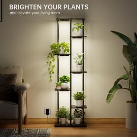 Bstrip Plant Stand Indoor with Grow Lights, 7-Tier Flower Rack, 5-Pack Full Spectrum Lights with Timer, Corner Plant Stand for Indoor Plants, 53" Tall Rectangular Stand for Living Room