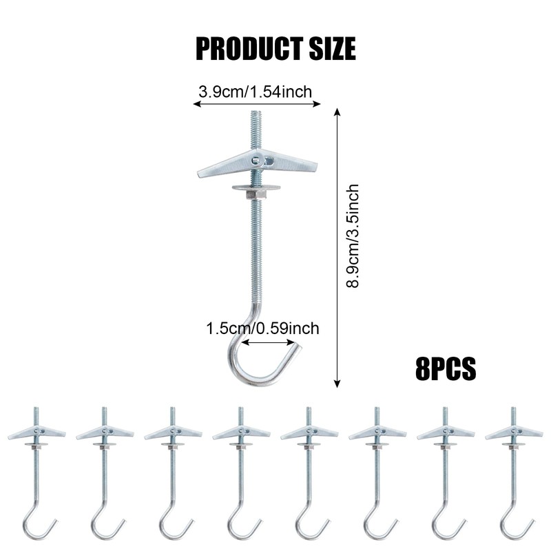 8 Pcs Wing Spring Toggle Hook, Ceiling Hooks Plasterboard, Carbon