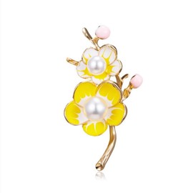 AILUOR Women's Elegant Enamel Plum Flower Brooch Fashion Gold Plated Pearl Flower Brooch Lapel Pin Bridal Wedding Corsage Jewellery Gifts Plum Adjustable, Metal